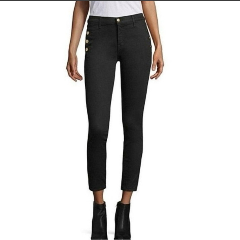 $228 J BRAND Zion Mid Rise Vesper Black Skinny Ankle Jeans w/Buttons Size 27 EUC
